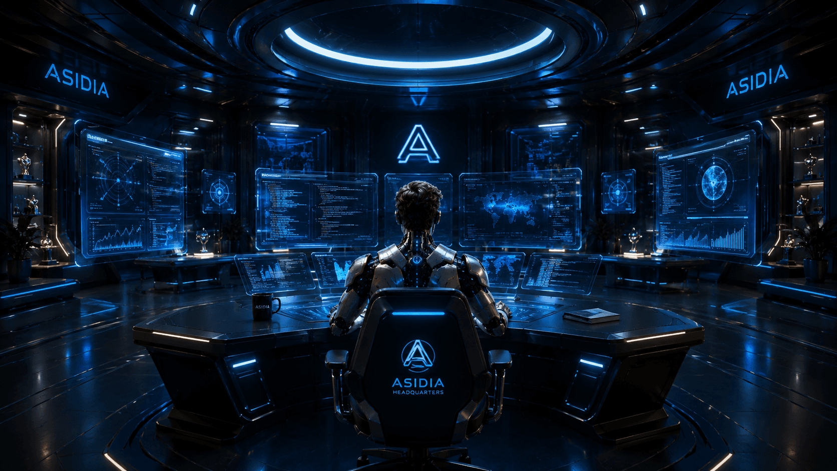 Asidia Headquarters command center with holographic displays